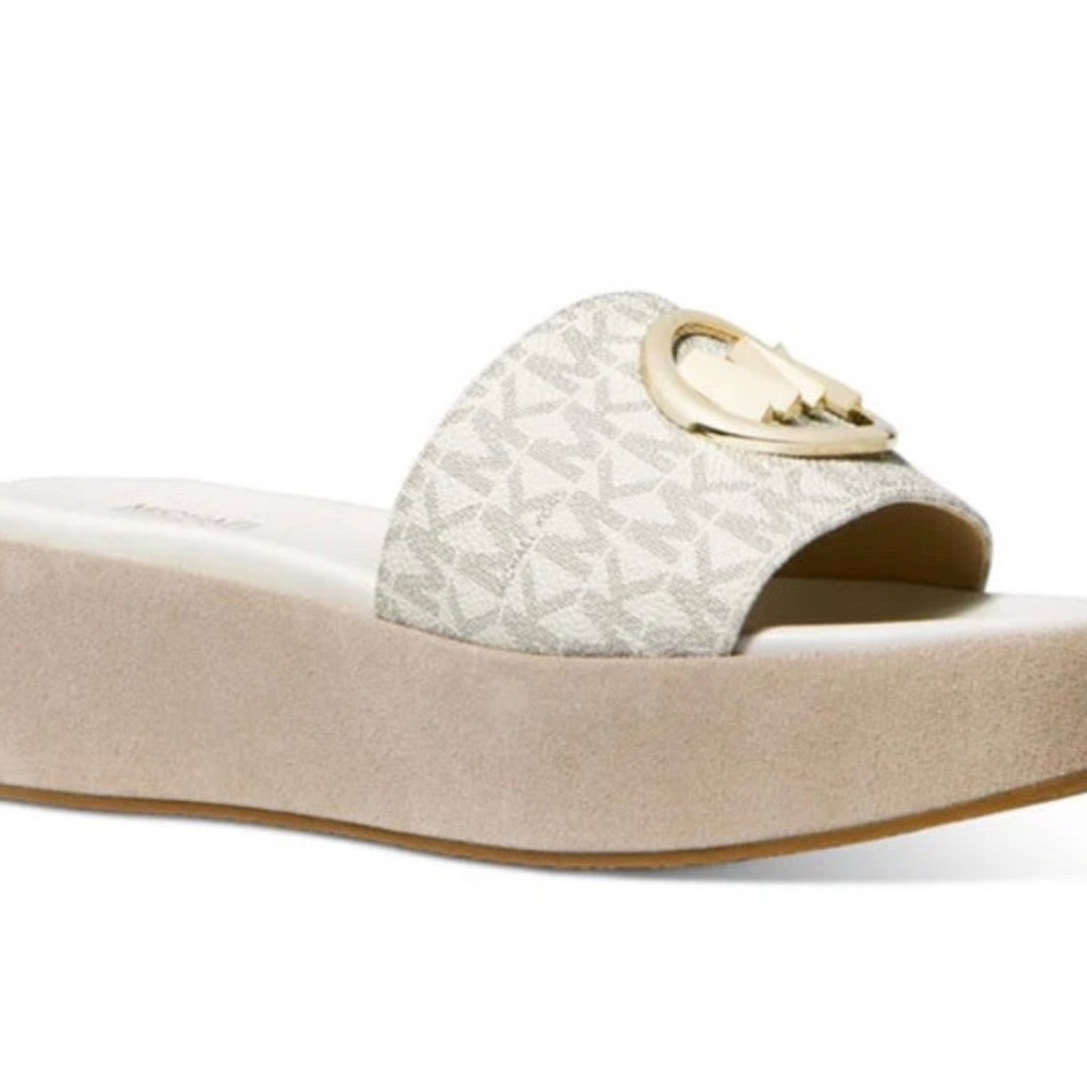 Michael Kors Cream and Gold Platform Slides